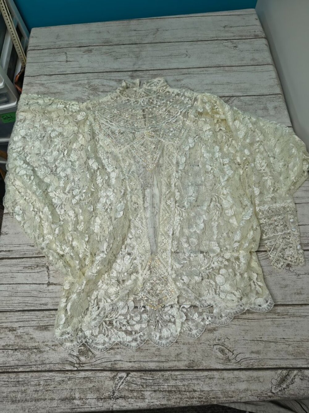 Vintage Ivory Lace Bridal Beaded Pearl Fringe Garment